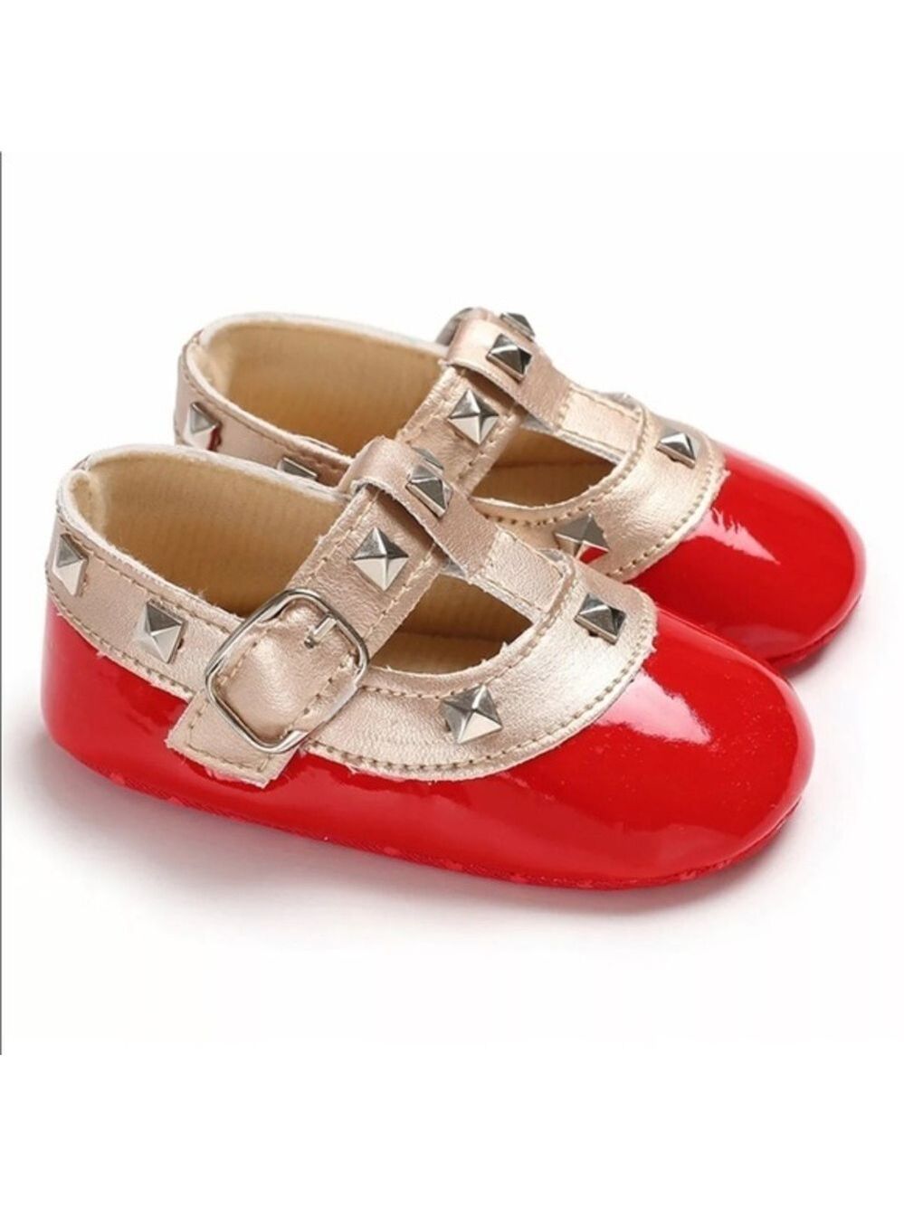 Red Patent Leather Studded Baby Shoes 3-6 Months